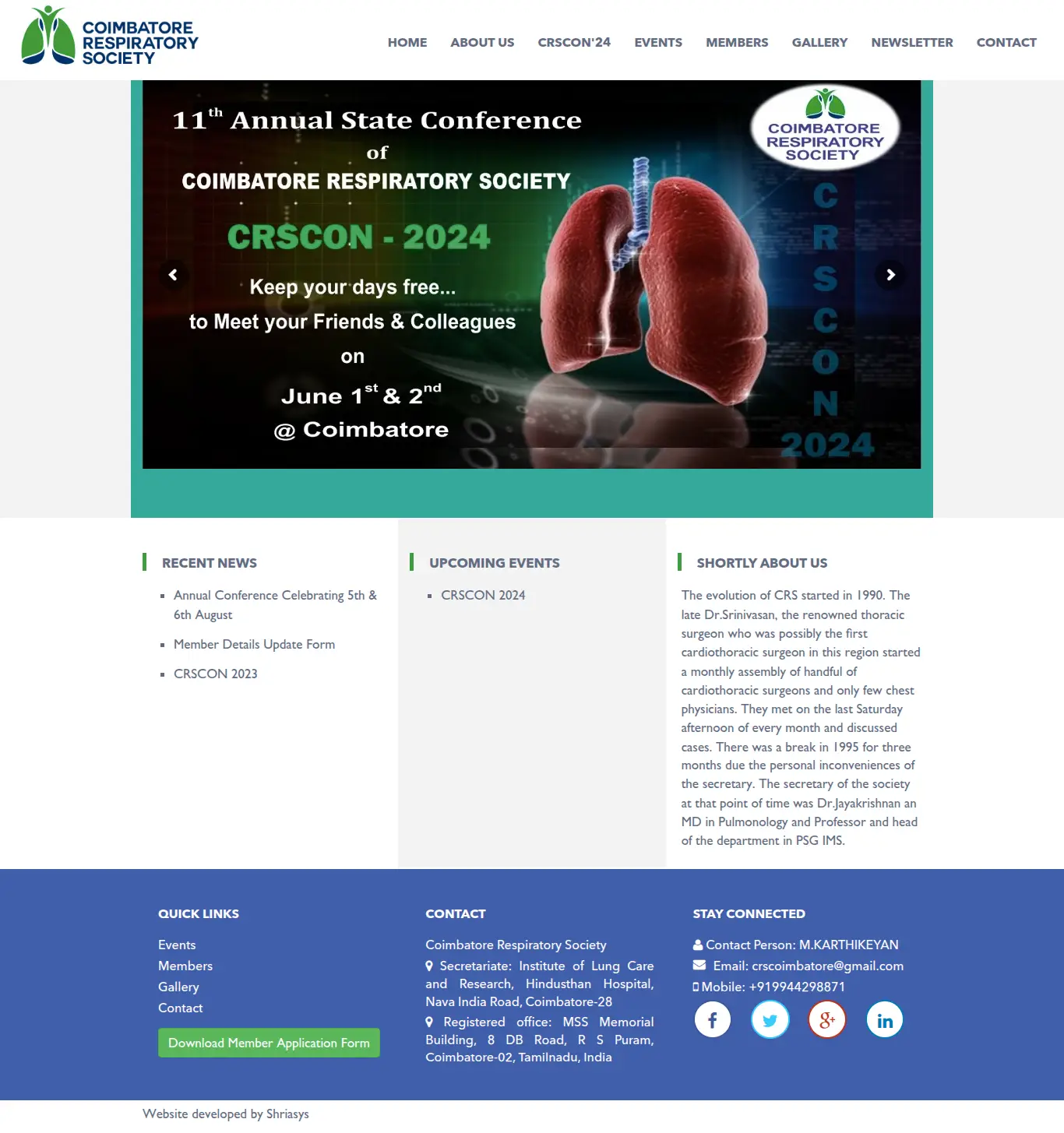 Web hosting services for Coimbatore Respiratory Society
