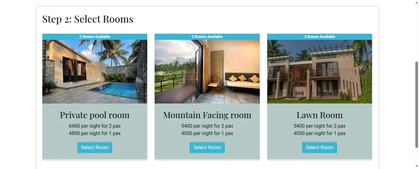Room Selection page in room booking module