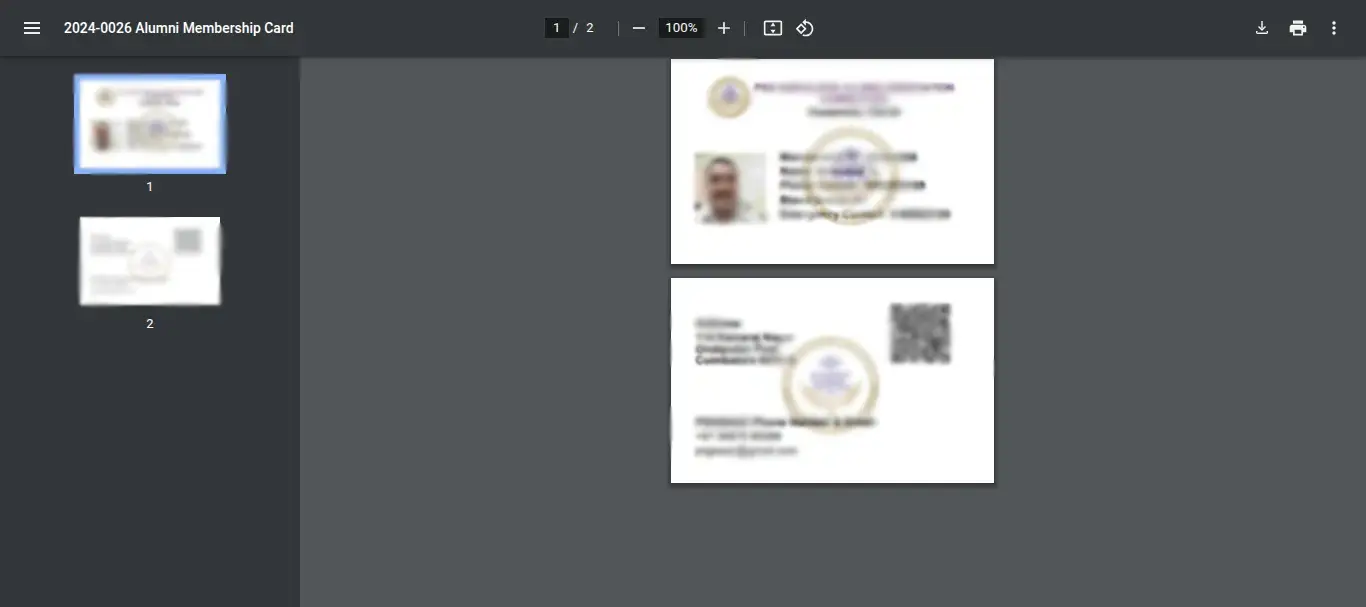 Alumni Portal Membership Card Details