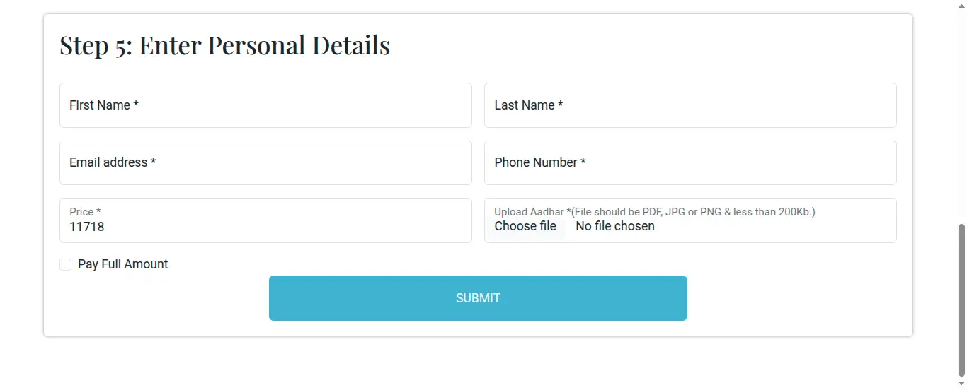 Personal Details page in room booking module