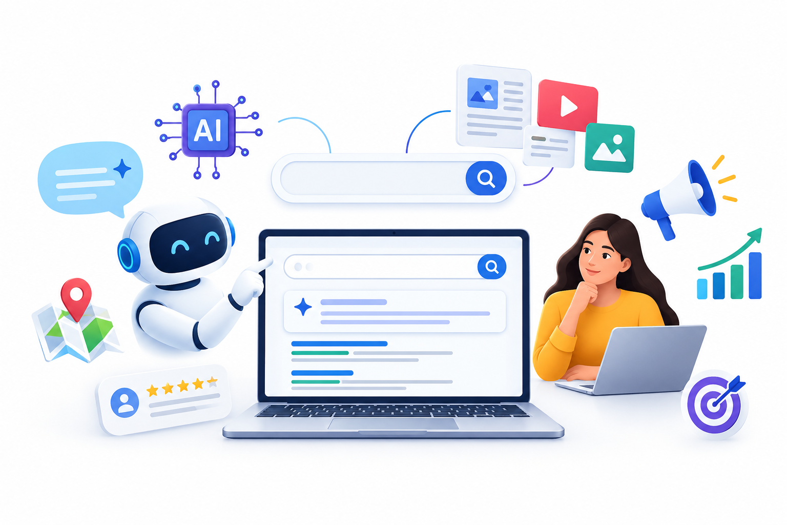 AI-powered digital marketing and SEO illustration
